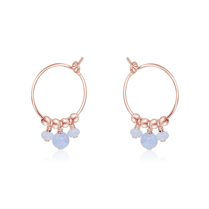 Blue Lace Agate Gemstone Bead Drop Hoop Earrings - Blue Lace Agate Gemstone Bead Drop Hoop Earrings - 14k Rose Gold Fill - Luna Tide Handmade Crystal Jewellery
