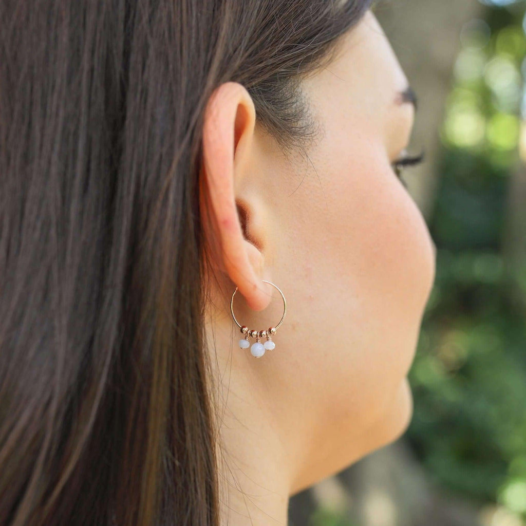 Blue Lace Agate Gemstone Bead Drop Hoop Earrings - Blue Lace Agate Gemstone Bead Drop Hoop Earrings - Sterling Silver - Luna Tide Handmade Crystal Jewellery