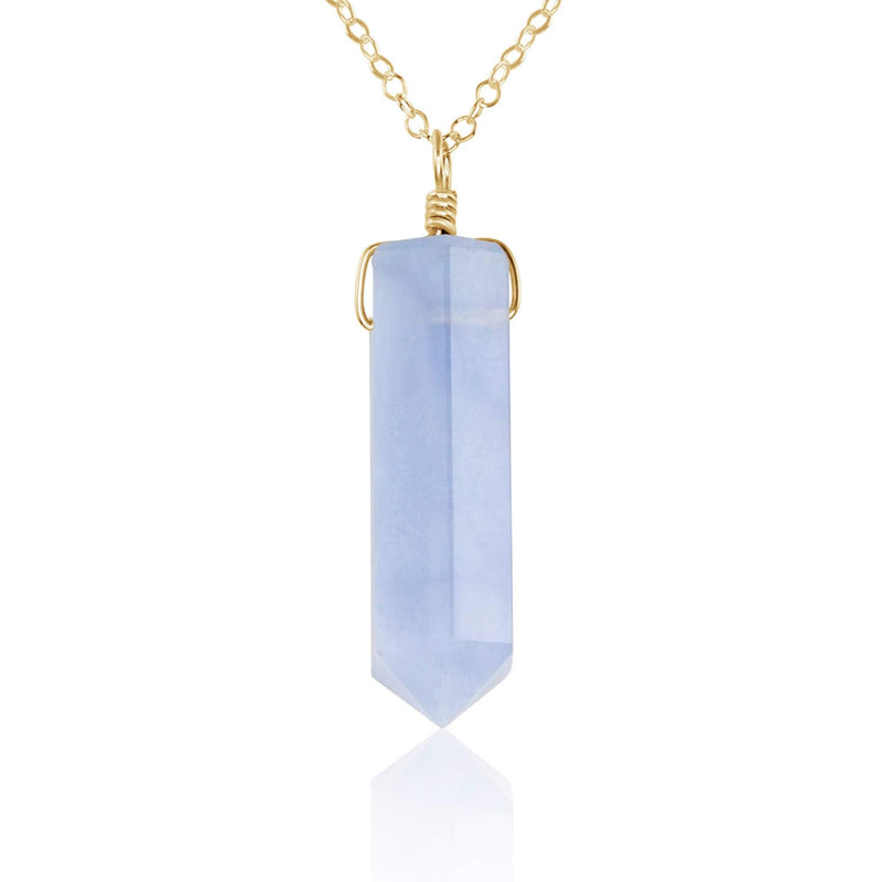 Large Crystal Point Necklace - Blue Lace Agate - 14K Gold Fill - Luna Tide Handmade Jewellery