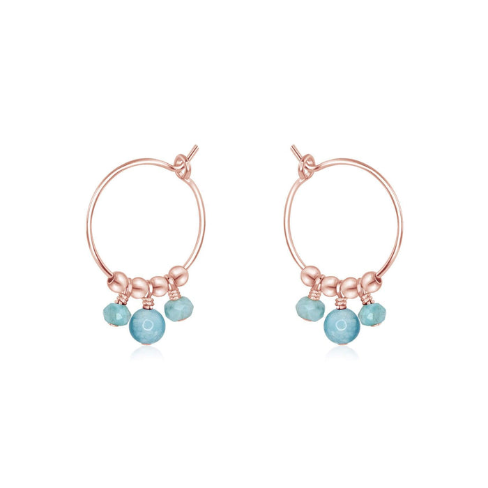 Blue Larimar Gemstone Bead Drop Hoop Earrings - Blue Larimar Gemstone Bead Drop Hoop Earrings - 14k Rose Gold Fill - Luna Tide Handmade Crystal Jewellery