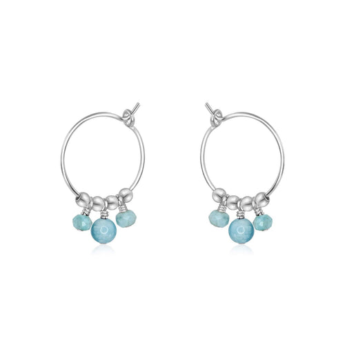Blue Larimar Gemstone Bead Drop Hoop Earrings - Blue Larimar Gemstone Bead Drop Hoop Earrings - Sterling Silver - Luna Tide Handmade Crystal Jewellery