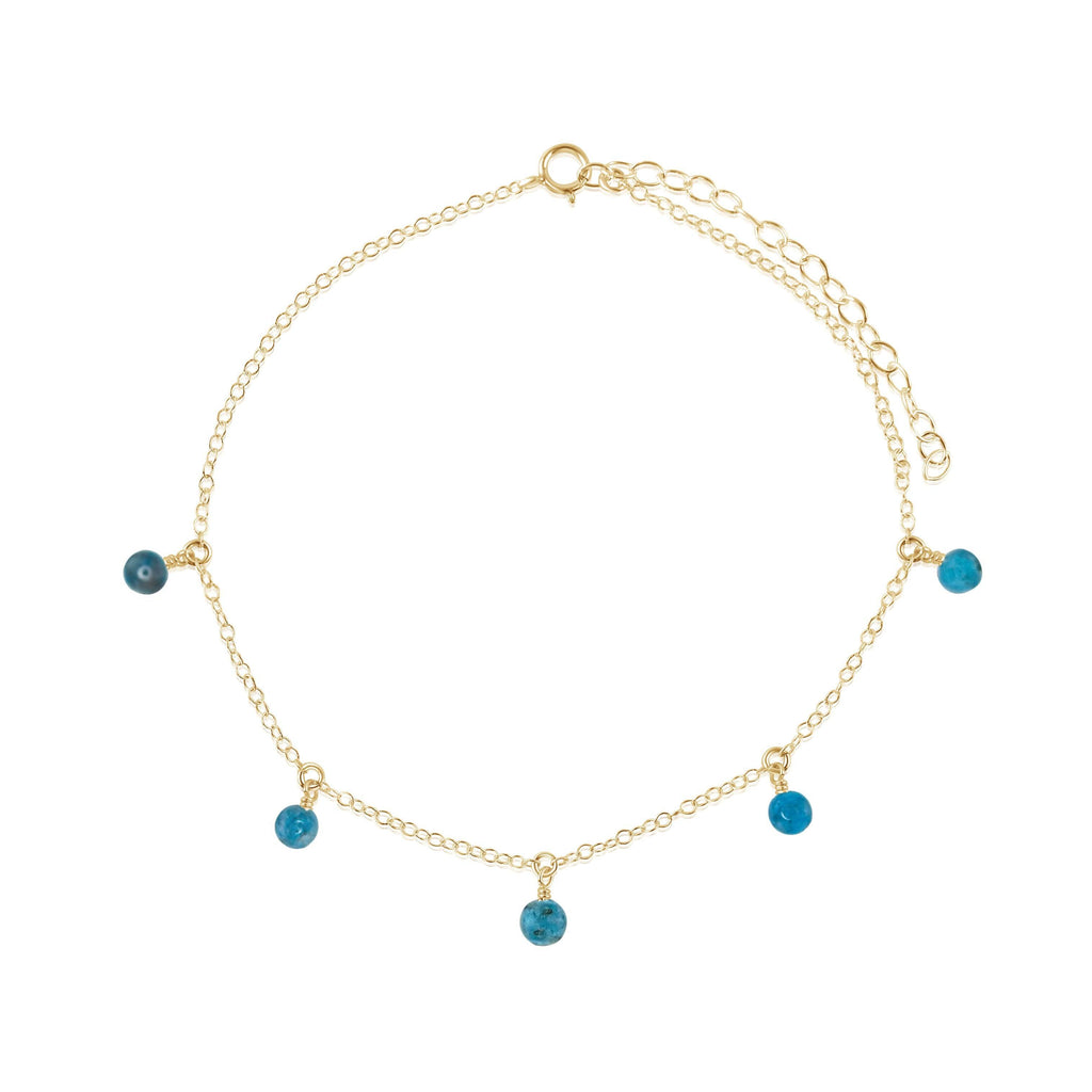 Boho Blue Apatite Gemstone Bead Drop Anklet - Boho Blue Apatite Gemstone Bead Drop Anklet - 14k Gold Fill - Luna Tide Handmade Crystal Jewellery