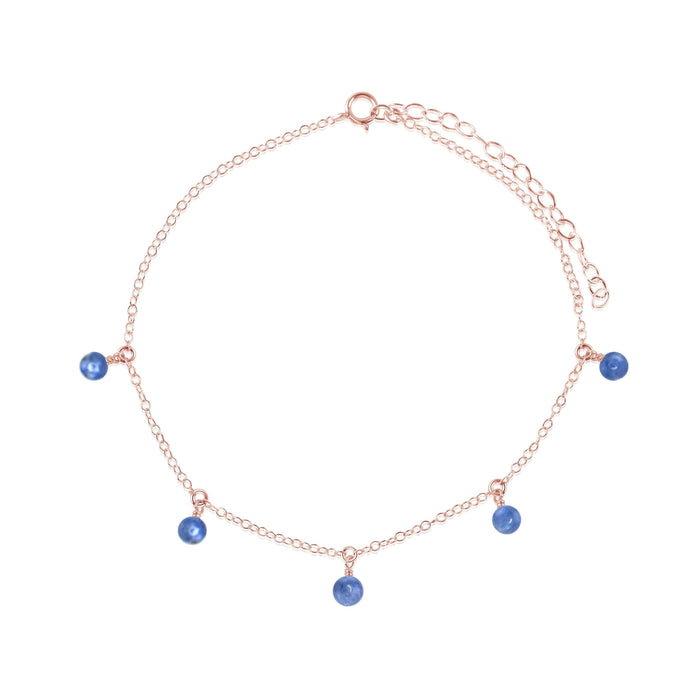Boho Blue Kyanite Gemstone Bead Drop Anklet - Boho Blue Kyanite Gemstone Bead Drop Anklet - 14k Rose Gold Fill - Luna Tide Handmade Crystal Jewellery