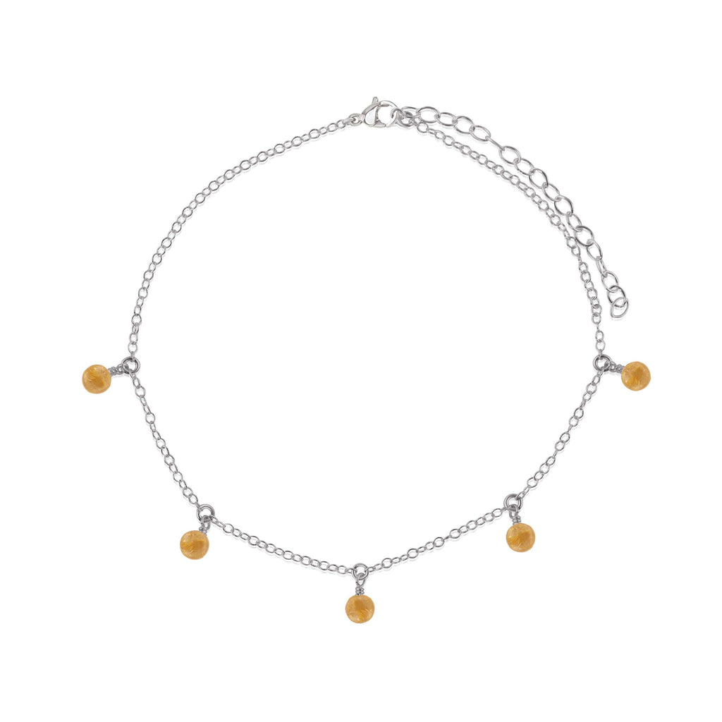 Boho Citrine Bead Drop Anklet - Boho Citrine Bead Drop Anklet - Stainless Steel - Luna Tide Handmade Crystal Jewellery
