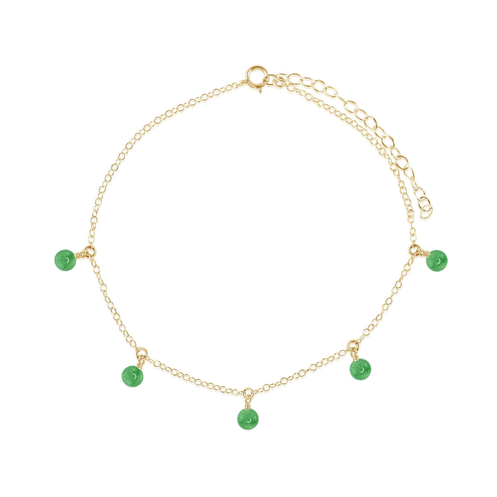 Boho Green Aventurine Gemstone Bead Drop Anklet - Boho Green Aventurine Gemstone Bead Drop Anklet - 14k Gold Fill - Luna Tide Handmade Crystal Jewellery