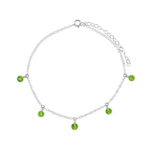 Boho Green Peridot Gemstone Bead Drop Anklet - Boho Green Peridot Gemstone Bead Drop Anklet - Sterling Silver - Luna Tide Handmade Crystal Jewellery