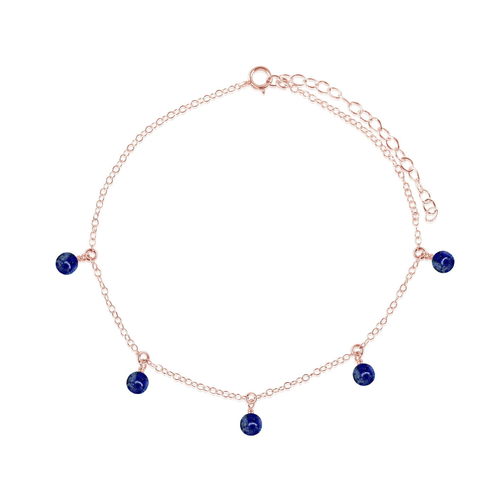 Boho Lapis Lazuli Bead Drop Anklet - Boho Lapis Lazuli Bead Drop Anklet - 14k Rose Gold Fill - Luna Tide Handmade Crystal Jewellery