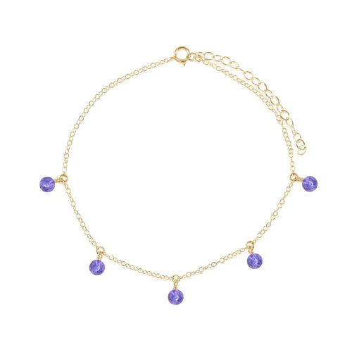 Boho Purple Tanzanite Gemstone Bead Drop Anklet - Boho Purple Tanzanite Gemstone Bead Drop Anklet - 14k Gold Fill - Luna Tide Handmade Crystal Jewellery