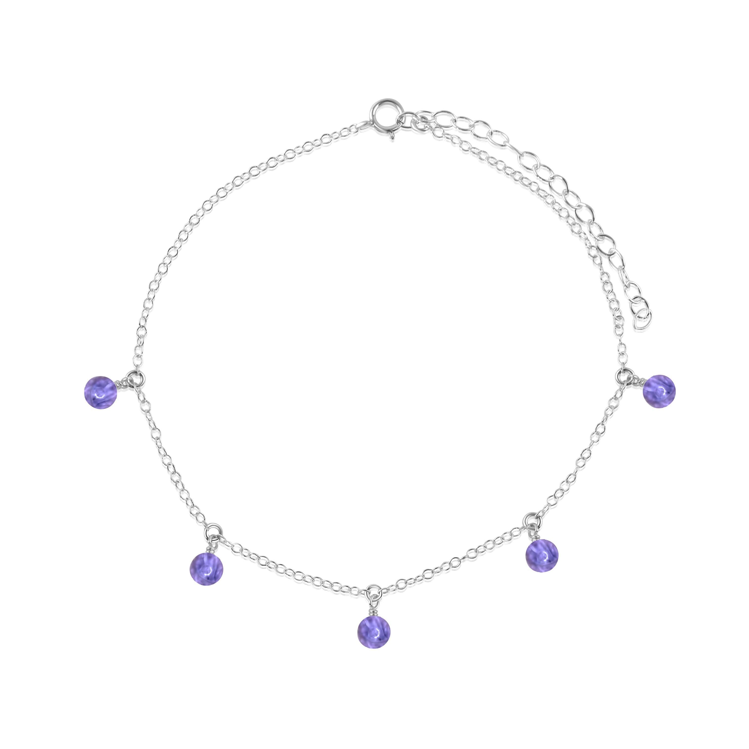 Boho Purple Tanzanite Gemstone Bead Drop Anklet - Boho Purple Tanzanite Gemstone Bead Drop Anklet - Sterling Silver - Luna Tide Handmade Crystal Jewellery