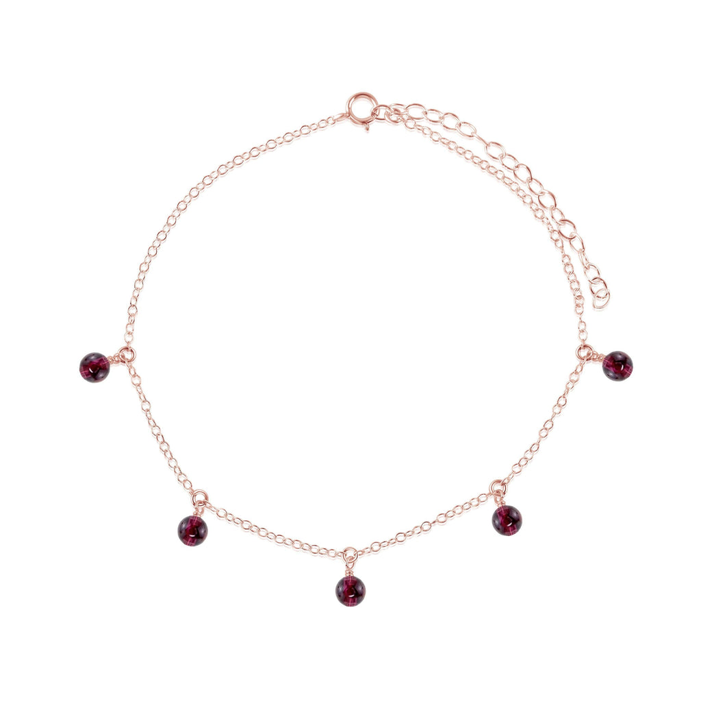 Boho Red Garnet Gemstone Bead Drop Anklet - Boho Red Garnet Gemstone Bead Drop Anklet - 14k Rose Gold Fill - Luna Tide Handmade Crystal Jewellery