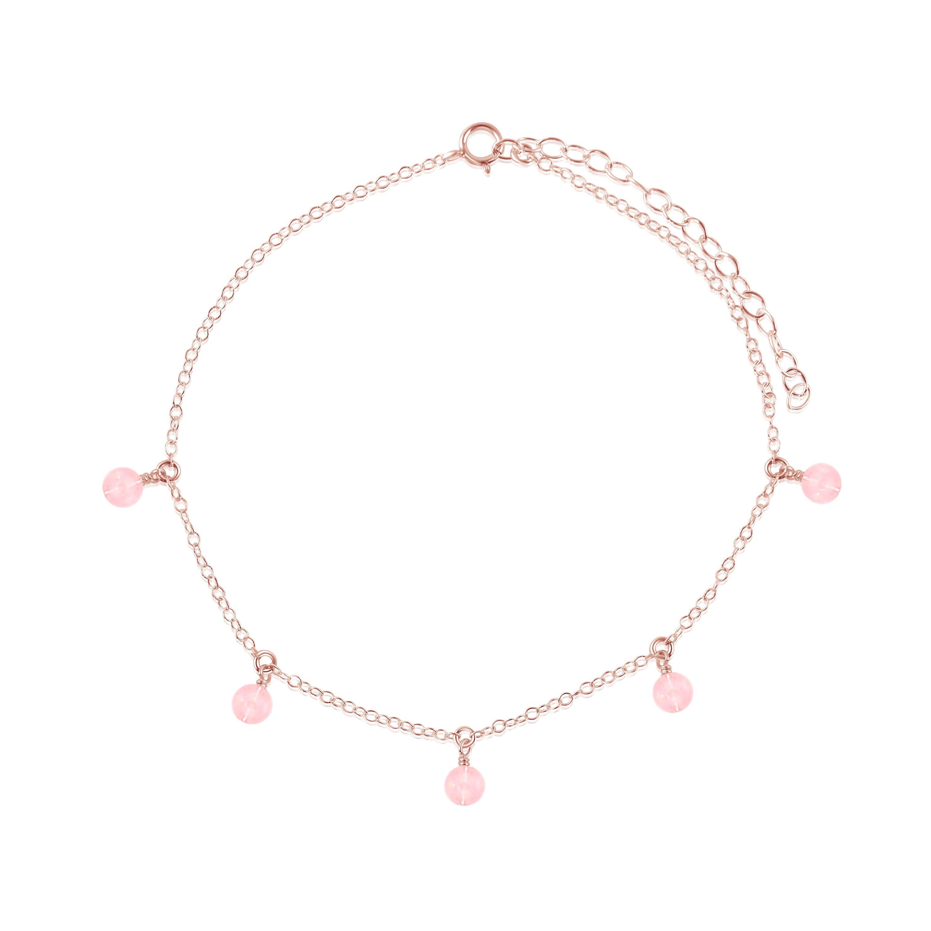 Boho Rose Quartz Bead Drop Anklet - Boho Rose Quartz Bead Drop Anklet - 14k Rose Gold Fill - Luna Tide Handmade Crystal Jewellery