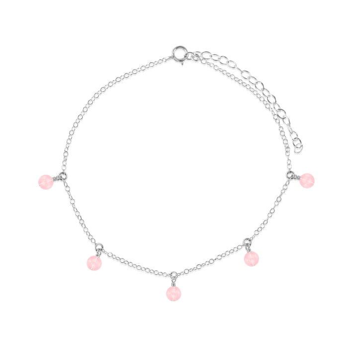 Boho Rose Quartz Bead Drop Anklet - Boho Rose Quartz Bead Drop Anklet - Sterling Silver - Luna Tide Handmade Crystal Jewellery