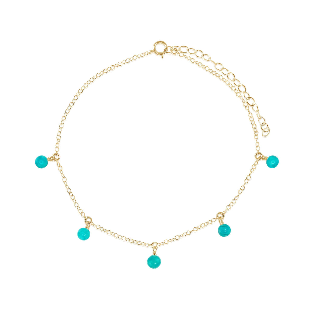 Boho Turquoise Bead Drop Anklet - Boho Turquoise Bead Drop Anklet - 14k Gold Fill - Luna Tide Handmade Crystal Jewellery