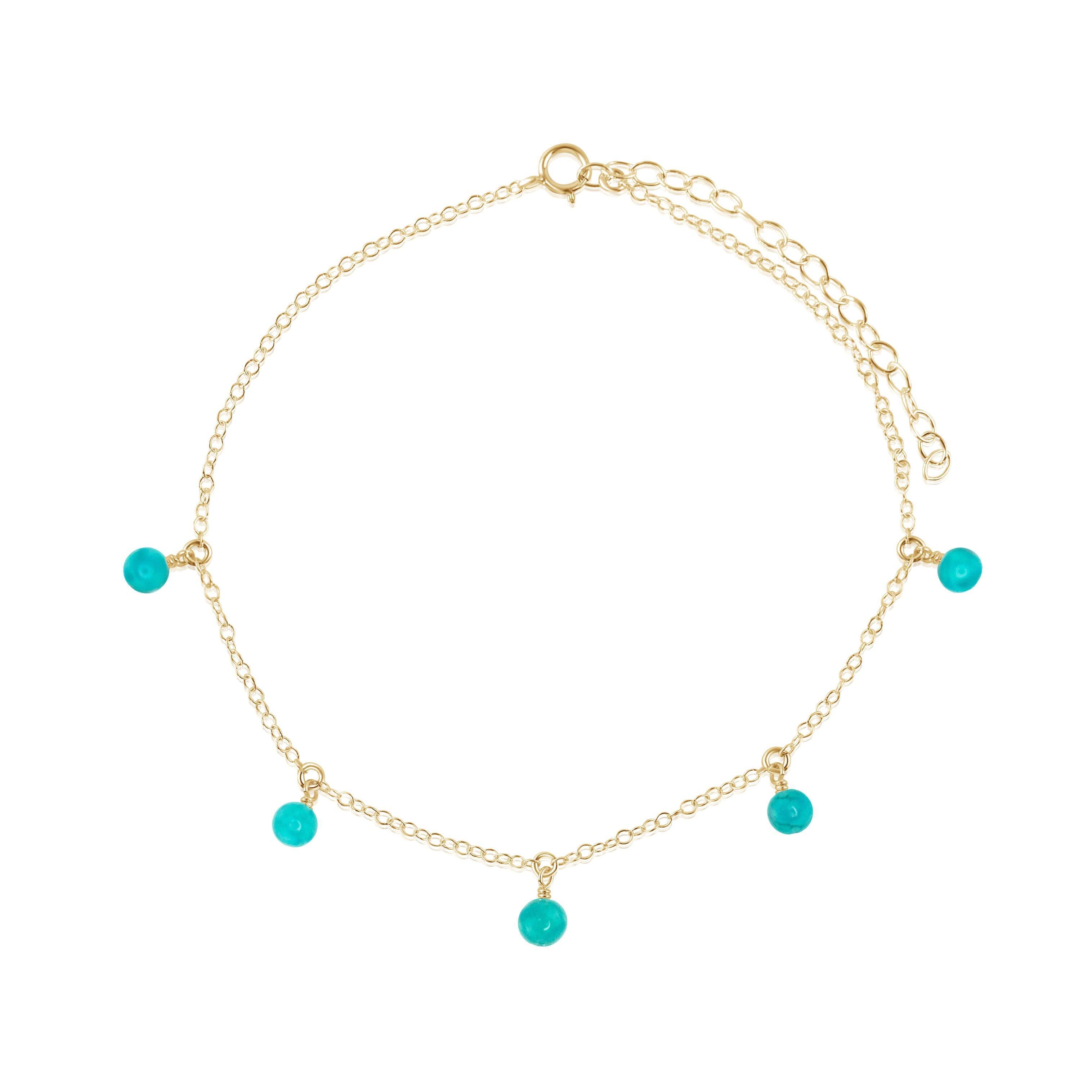 Boho Turquoise Bead Drop Anklet - Boho Turquoise Bead Drop Anklet - 14k Gold Fill - Luna Tide Handmade Crystal Jewellery