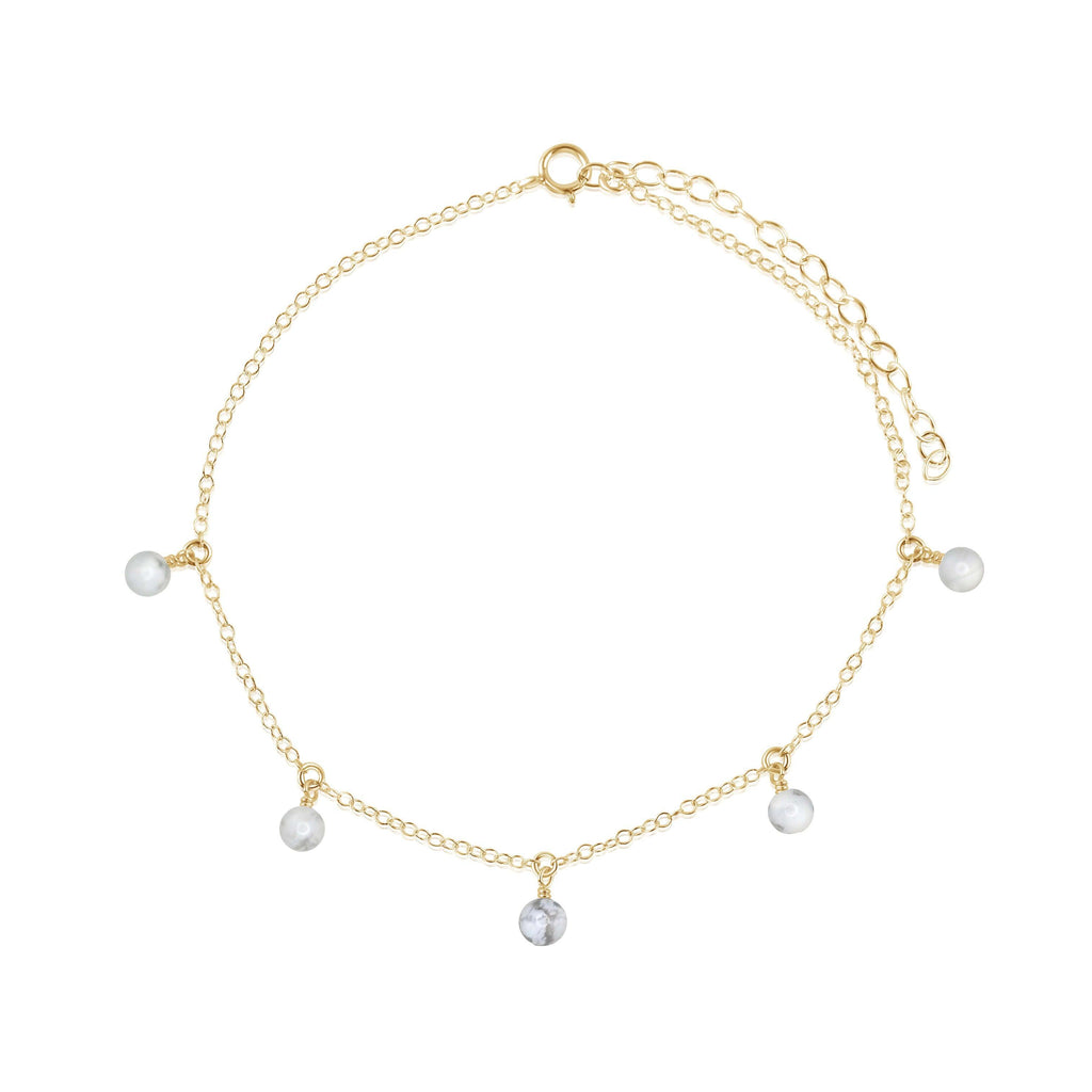 Boho White Howlite Gemstone Bead Drop Anklet - Boho White Howlite Gemstone Bead Drop Anklet - 14k Gold Fill - Luna Tide Handmade Crystal Jewellery