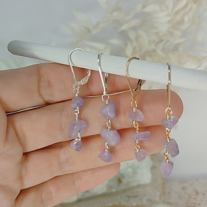 Amethyst Crystal Beaded Chain Dangle Leverback Earrings