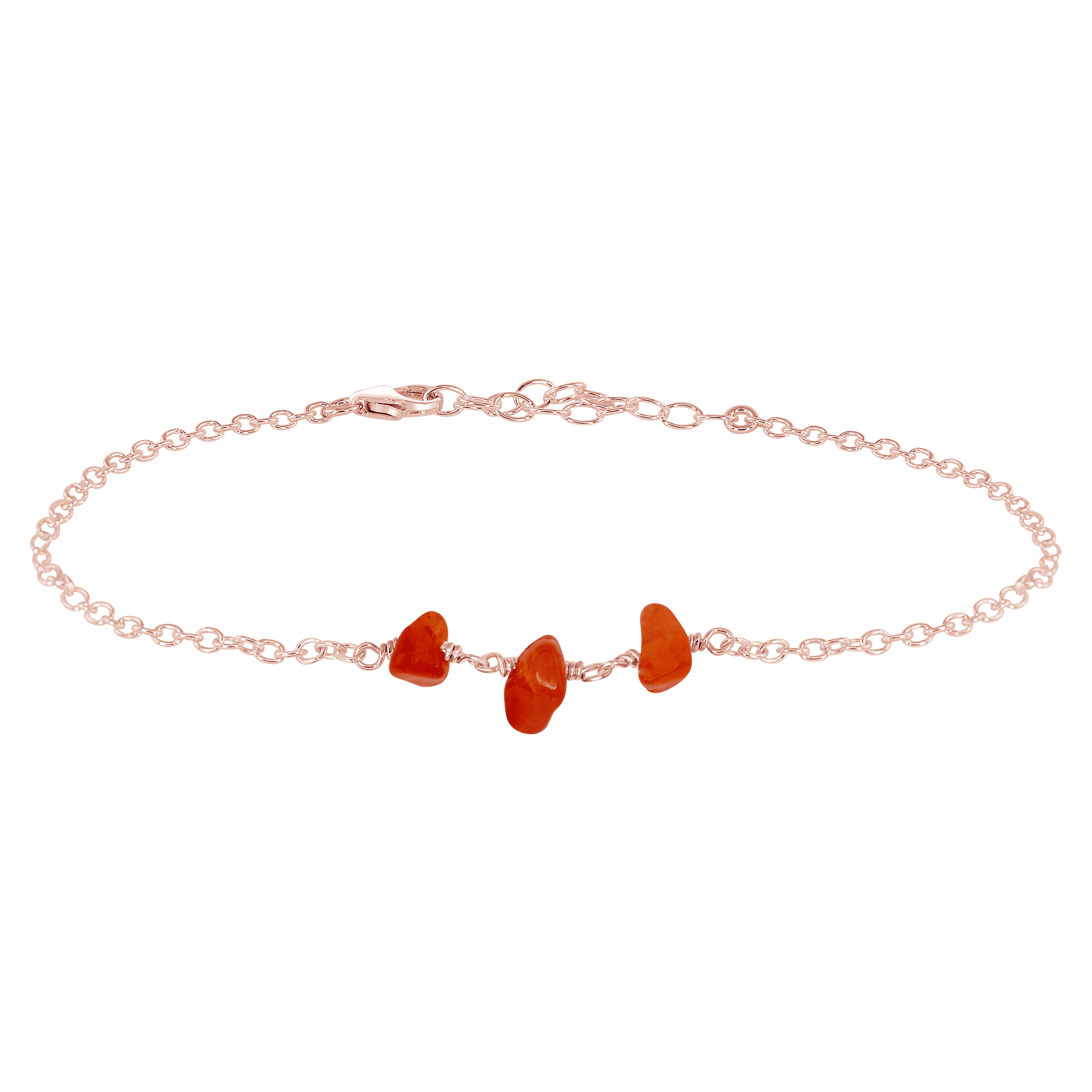 Carnelian Beaded Chain Anklet - Carnelian Beaded Chain Anklet - 14k Rose Gold Fill - Luna Tide Handmade Crystal Jewellery