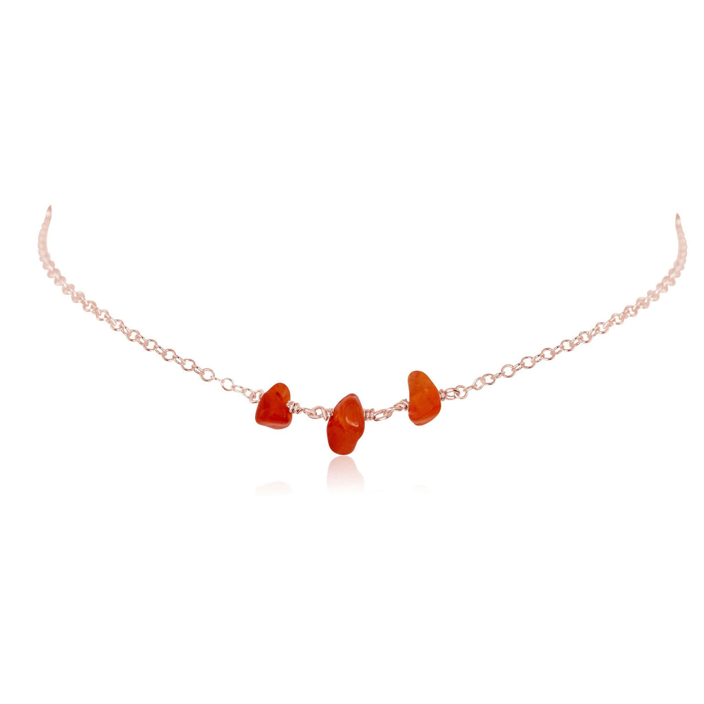Carnelian Beaded Chain Choker Necklace - Carnelian Beaded Chain Choker Necklace - 14k Rose Gold Fill - Luna Tide Handmade Crystal Jewellery