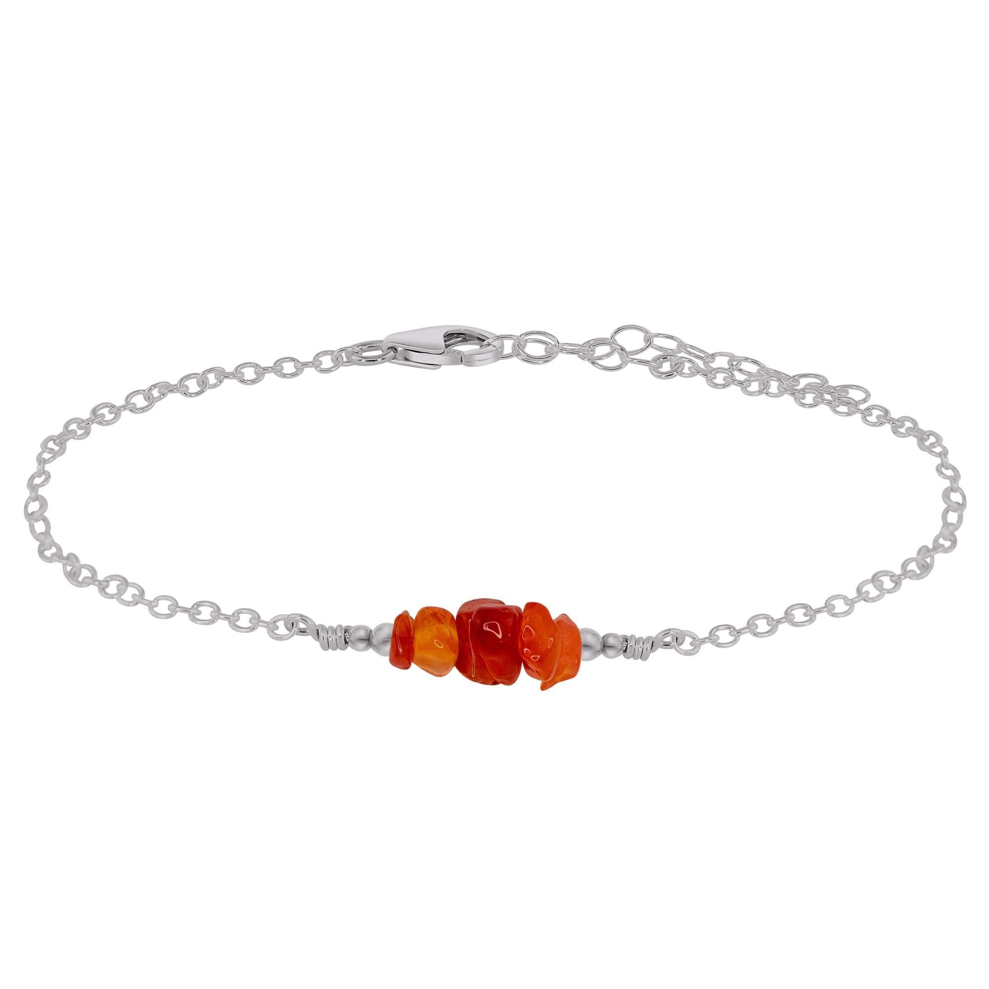 Carnelian Chip Bead Bar Anklet - Carnelian Chip Bead Bar Anklet - Stainless Steel - Luna Tide Handmade Crystal Jewellery