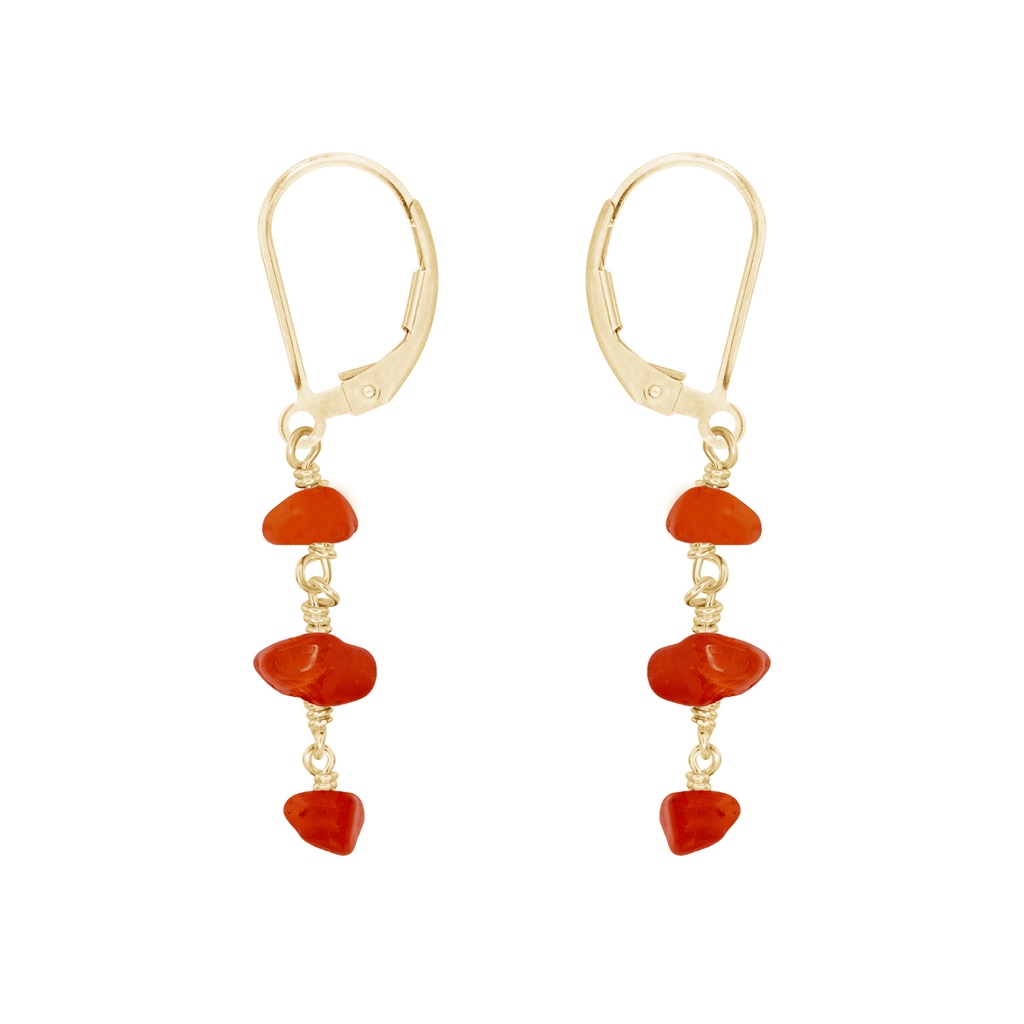 Carnelian Crystal Beaded Chain Dangle Leverback Earrings - Carnelian Crystal Beaded Chain Dangle Leverback Earrings - 14k Gold Fill - Luna Tide Handmade Crystal Jewellery