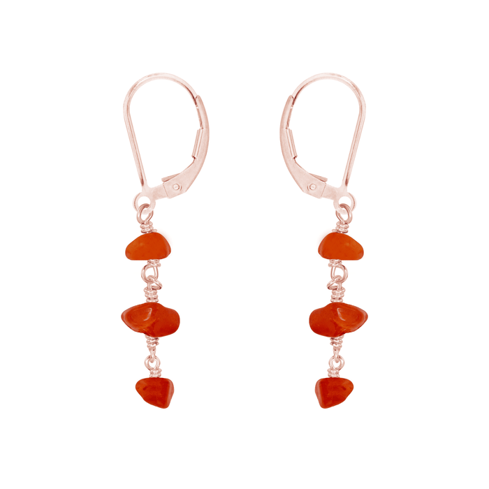 Carnelian Crystal Beaded Chain Dangle Leverback Earrings - Carnelian Crystal Beaded Chain Dangle Leverback Earrings - 14k Rose Gold Fill - Luna Tide Handmade Crystal Jewellery
