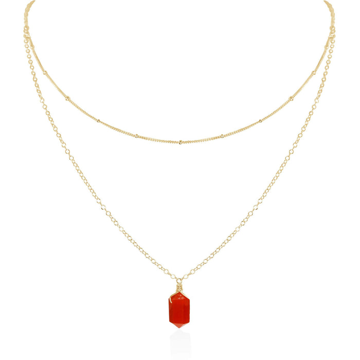 Carnelian Double Terminated Crystal Chain Layered Choker Necklace - Carnelian Double Terminated Crystal Chain Layered Choker Necklace - 14k Gold Fill - Luna Tide Handmade Crystal Jewellery