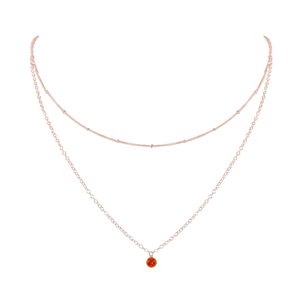 Carnelian Gemstone Chain Layered Choker Necklace - Carnelian Gemstone Chain Layered Choker Necklace - 14k Rose Gold Fill - Luna Tide Handmade Crystal Jewellery