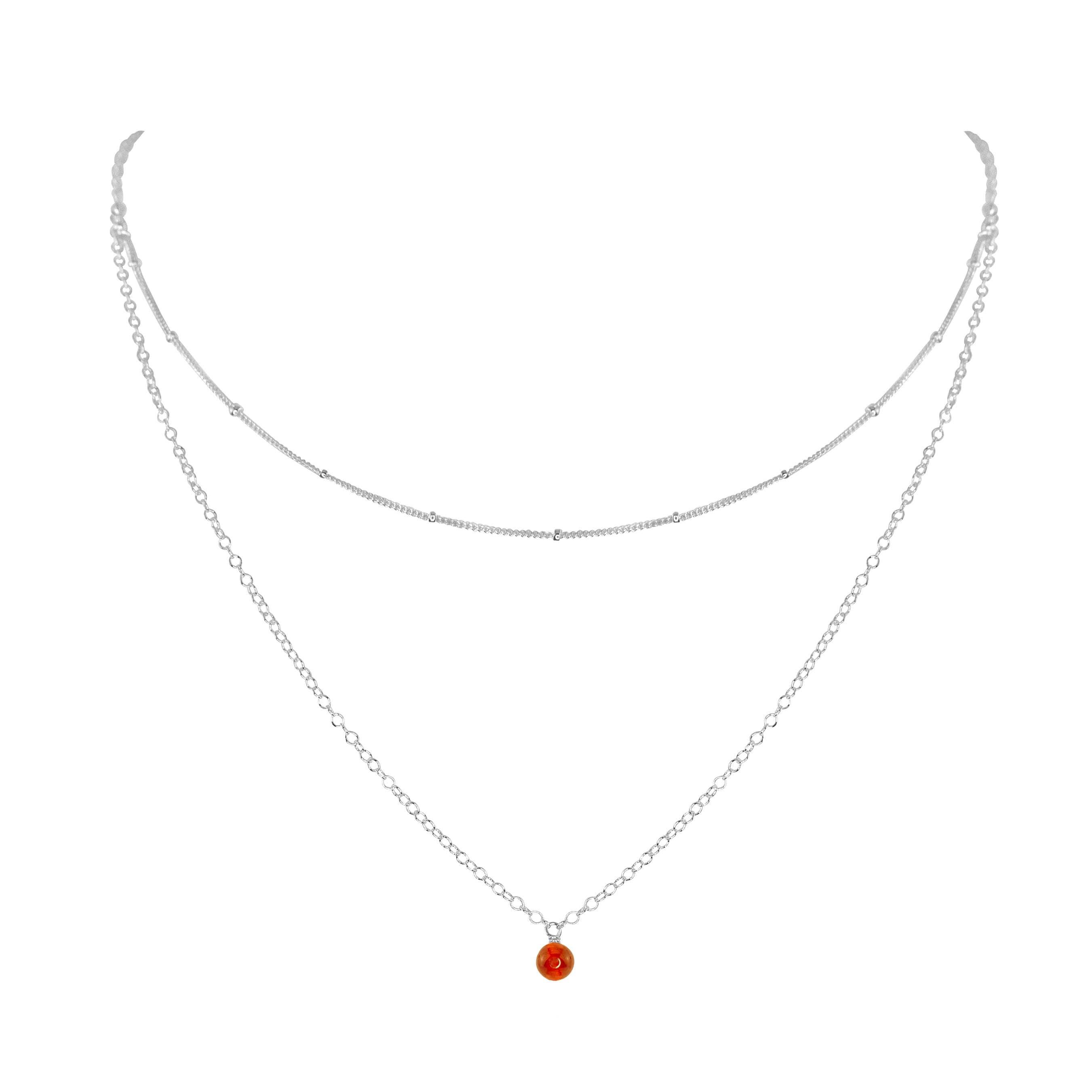 Carnelian Gemstone Chain Layered Choker Necklace - Carnelian Gemstone Chain Layered Choker Necklace - Sterling Silver - Luna Tide Handmade Crystal Jewellery