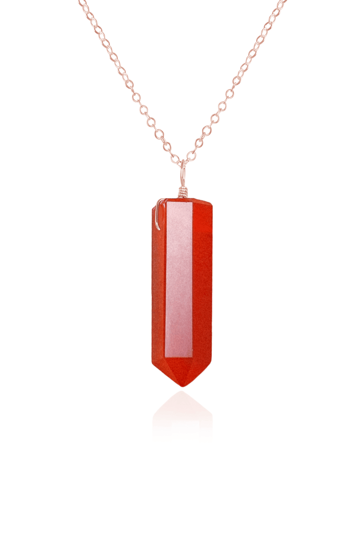 Carnelian Gemstone Generator Tower Point Pendant Necklace - Carnelian Gemstone Generator Tower Point Pendant Necklace - 14k Rose Gold Fill / Cable - Luna Tide Handmade Crystal Jewellery