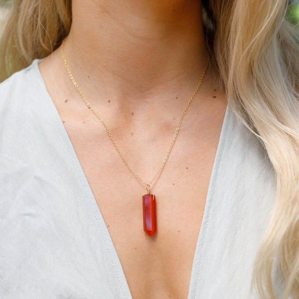 Carnelian Gemstone Generator Tower Point Pendant Necklace - Carnelian Gemstone Generator Tower Point Pendant Necklace - Sterling Silver / Satellite - Luna Tide Handmade Crystal Jewellery