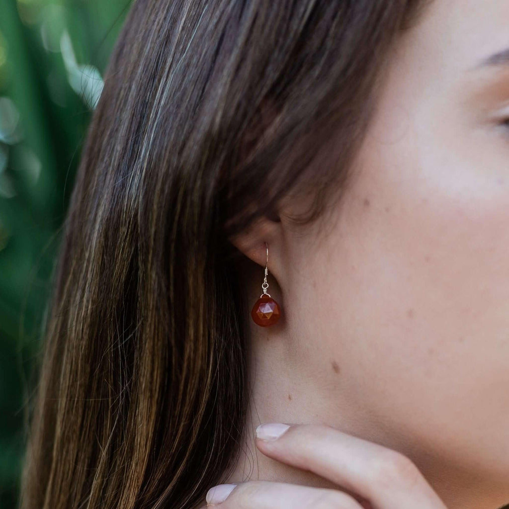 Carnelian Gemstone Teardrop Dangle Earrings - Carnelian Gemstone Teardrop Dangle Earrings - 14k Gold Fill - Luna Tide Handmade Crystal Jewellery