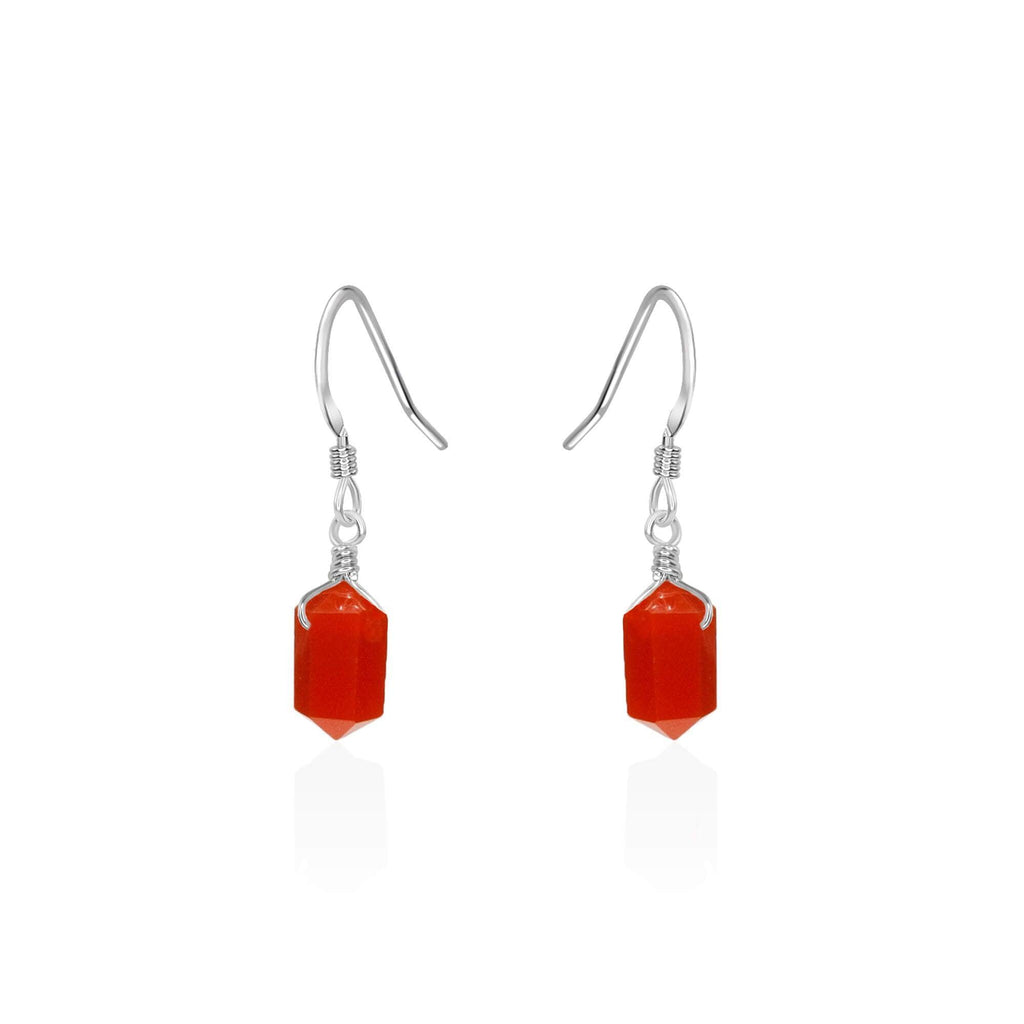 Carnelian Mini Double Terminated Crystal Point Dangle Drop Earrings - Carnelian Mini Double Terminated Crystal Point Dangle Drop Earrings - Sterling Silver - Luna Tide Handmade Crystal Jewellery