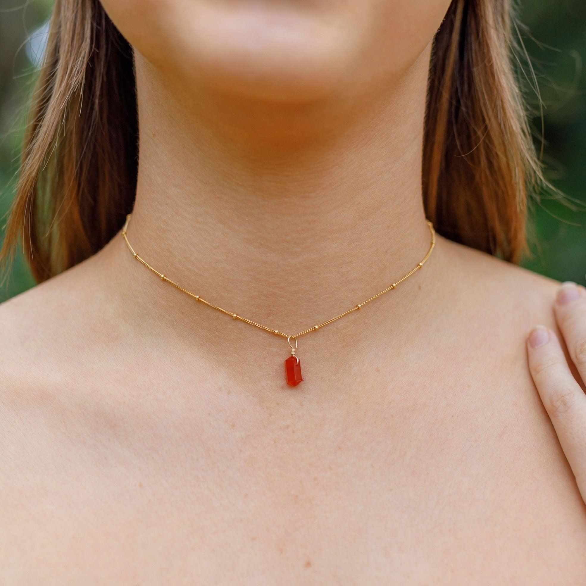 Carnelian Mini Double Terminated Crystal Point Pendant Choker Necklace - Carnelian Mini Double Terminated Crystal Point Pendant Choker Necklace - Sterling Silver / Cable - Luna Tide Handmade Crystal Jewellery