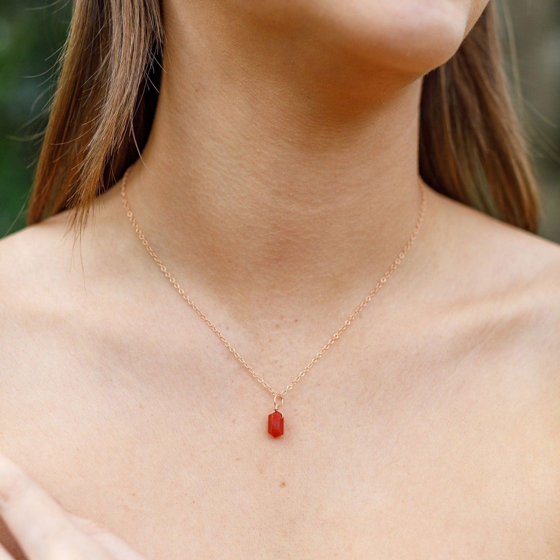 Carnelian Mini Double Terminated Crystal Point Pendant Necklace - Carnelian Mini Double Terminated Crystal Point Pendant Necklace - 14k Gold Fill / Cable - Luna Tide Handmade Crystal Jewellery