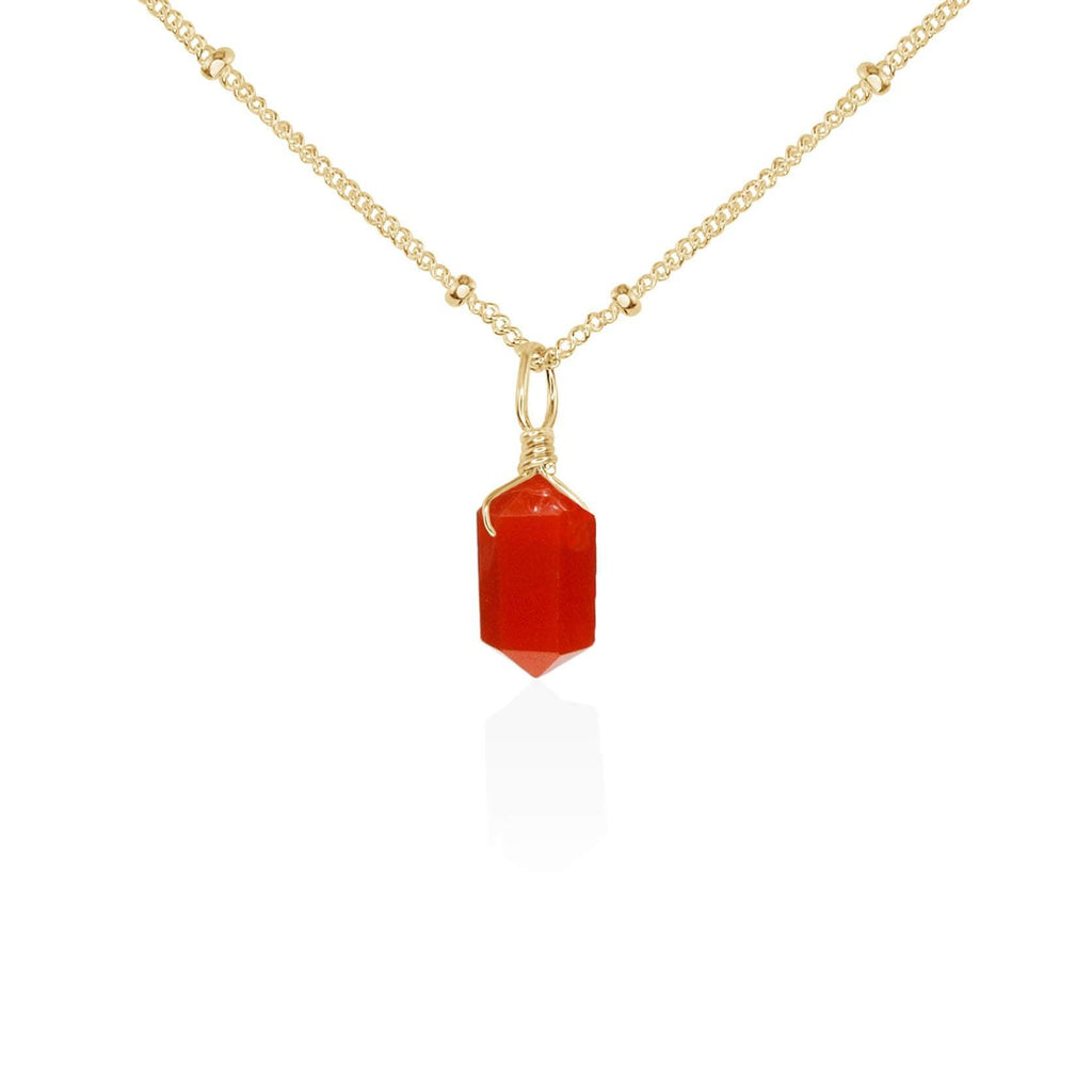 Carnelian Mini Double Terminated Crystal Point Pendant Necklace - Carnelian Mini Double Terminated Crystal Point Pendant Necklace - 14k Gold Fill / Satellite - Luna Tide Handmade Crystal Jewellery