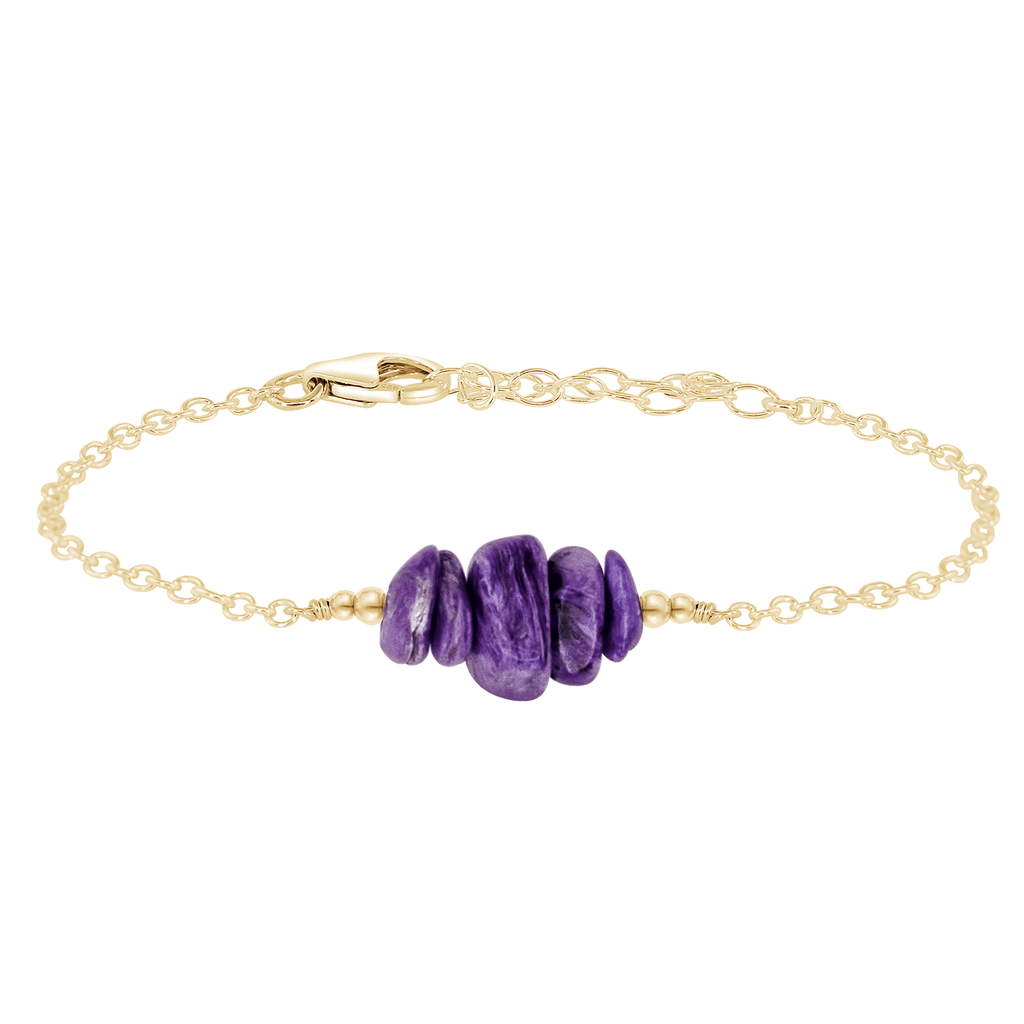 Charoite Chip Bead Bar Bracelet - Charoite Chip Bead Bar Bracelet - 14k Gold Fill - Luna Tide Handmade Crystal Jewellery