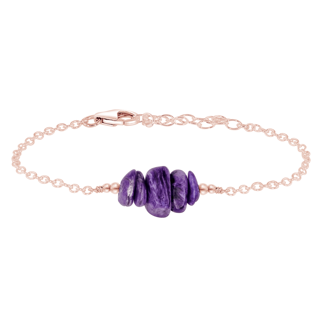 Charoite Chip Bead Bar Bracelet - Charoite Chip Bead Bar Bracelet - 14k Rose Gold Fill - Luna Tide Handmade Crystal Jewellery