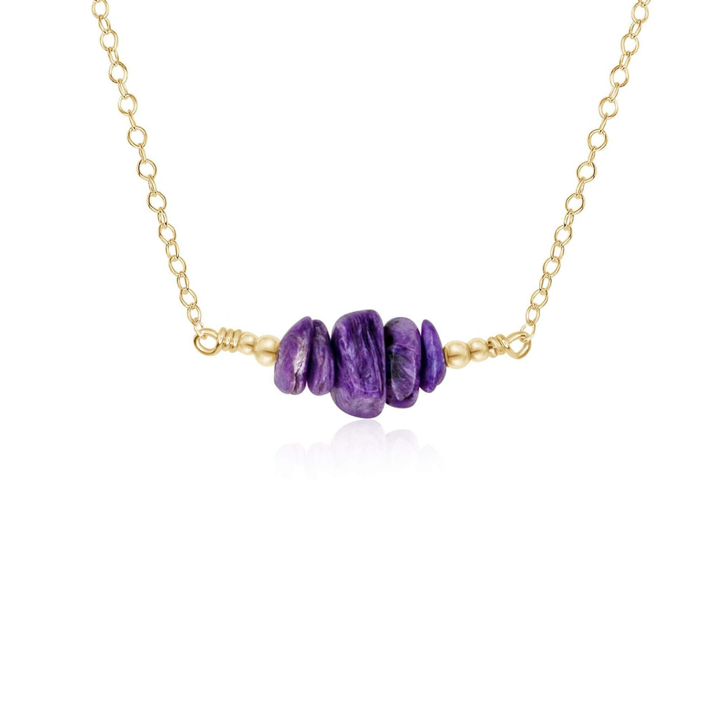 Charoite Chip Bead Bar Necklace - Charoite Chip Bead Bar Necklace - 14k Gold Fill - Luna Tide Handmade Crystal Jewellery