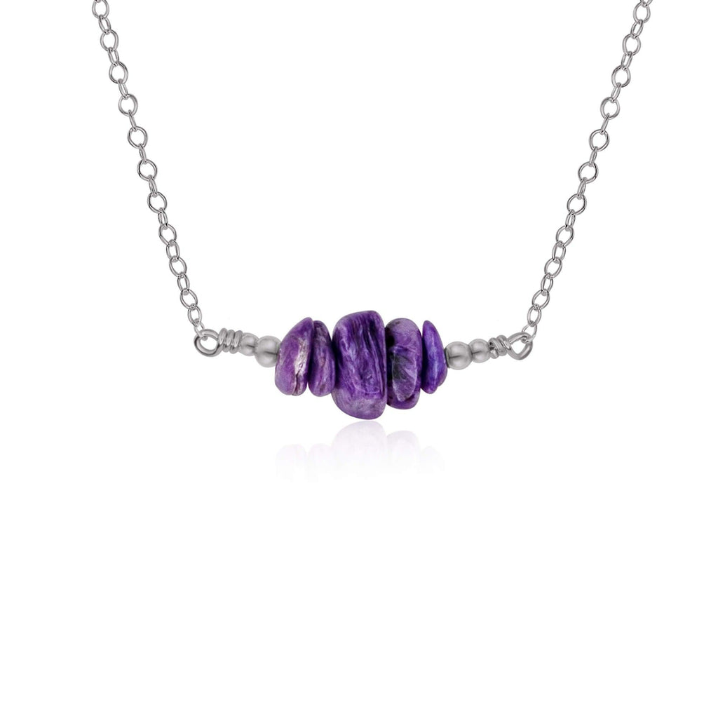 Charoite Chip Bead Bar Necklace - Charoite Chip Bead Bar Necklace - Stainless Steel - Luna Tide Handmade Crystal Jewellery