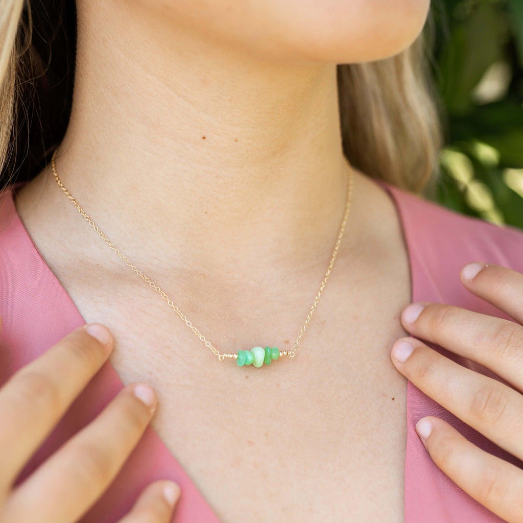 Chrysoprase Chip Bead Bar Necklace - Chrysoprase Chip Bead Bar Necklace - 14k Gold Fill - Luna Tide Handmade Crystal Jewellery