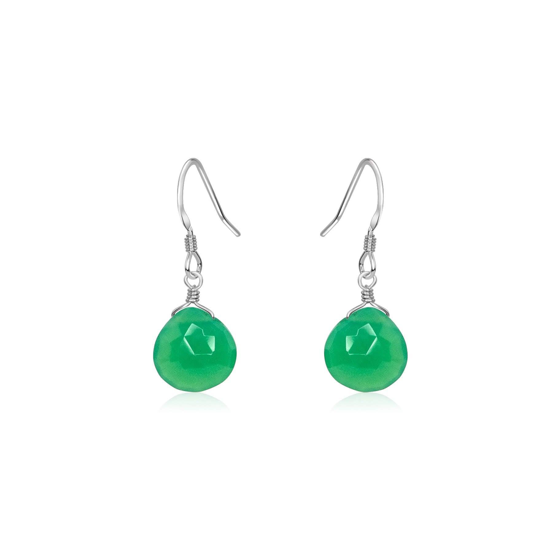 Chrysoprase Gemstone Teardrop Dangle Earrings - Chrysoprase Gemstone Teardrop Dangle Earrings - Sterling Silver - Luna Tide Handmade Crystal Jewellery