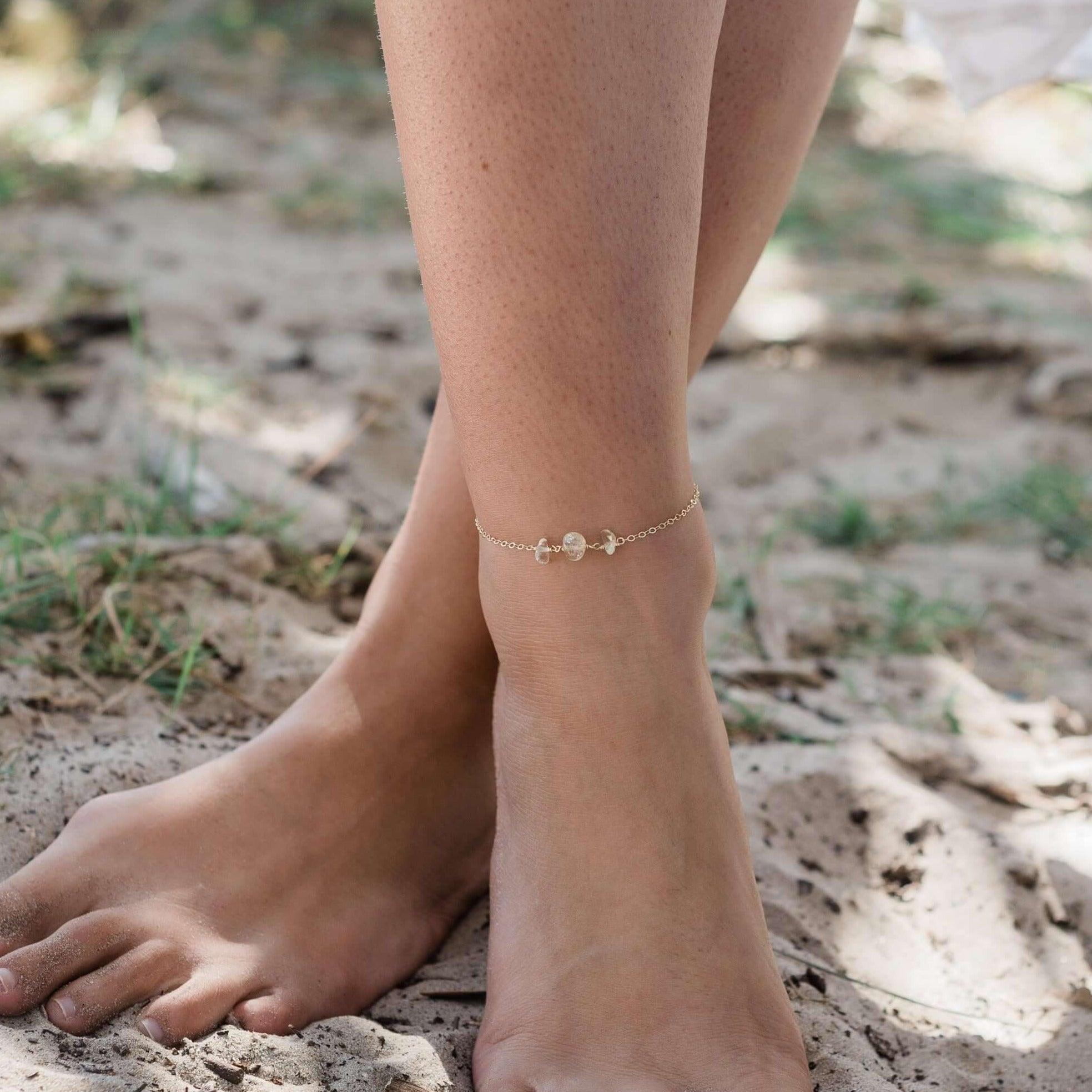 Citrine Beaded Chain Anklet - Citrine Beaded Chain Anklet - 14k Gold Fill - Luna Tide Handmade Crystal Jewellery
