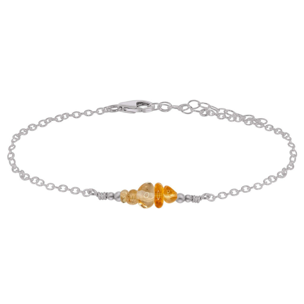 Citrine Chip Bead Bar Anklet - Citrine Chip Bead Bar Anklet - Stainless Steel - Luna Tide Handmade Crystal Jewellery