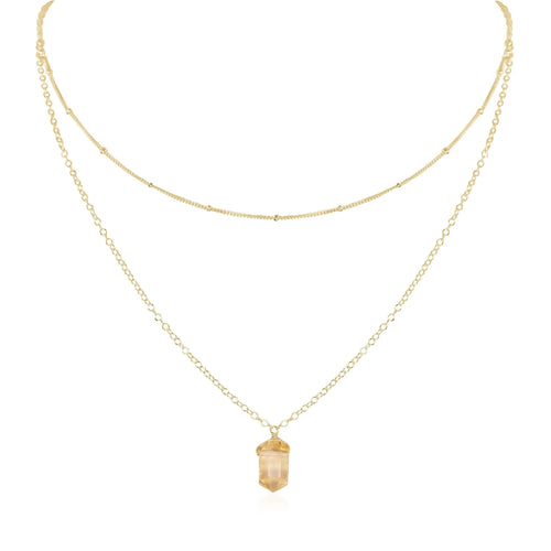 Citrine Double Terminated Crystal Chain Layered Choker Necklace - Citrine Double Terminated Crystal Chain Layered Choker Necklace - 14k Gold Fill - Luna Tide Handmade Crystal Jewellery