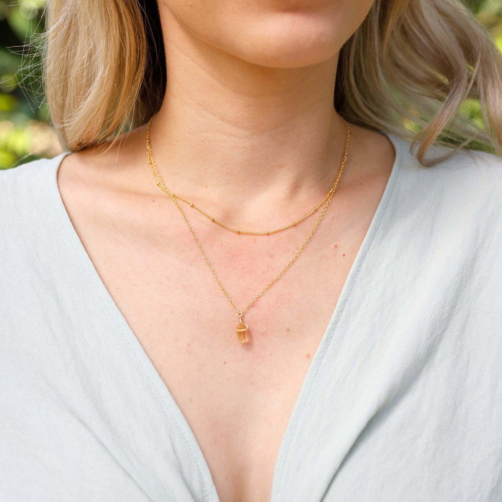 Citrine Double Terminated Crystal Chain Layered Choker Necklace - Citrine Double Terminated Crystal Chain Layered Choker Necklace - 14k Gold Fill - Luna Tide Handmade Crystal Jewellery