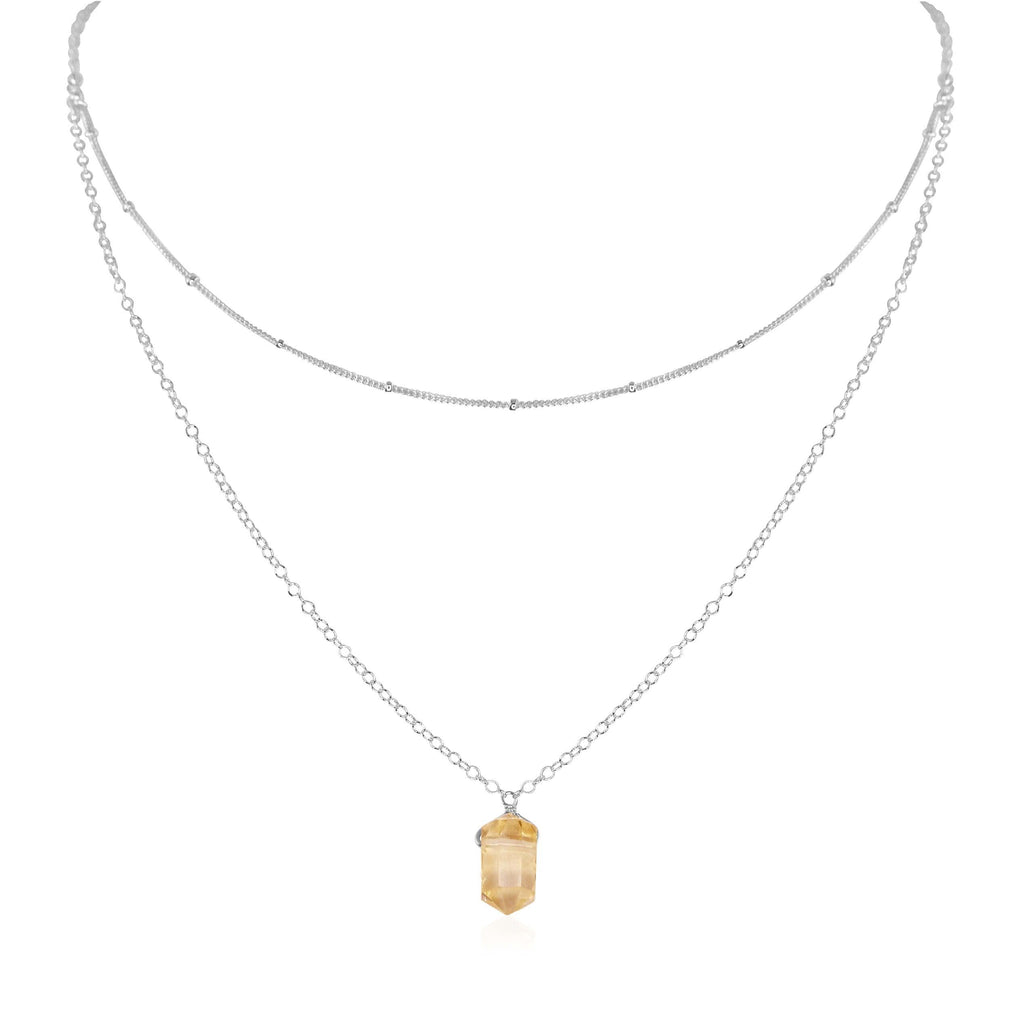 Citrine Double Terminated Crystal Chain Layered Choker Necklace - Citrine Double Terminated Crystal Chain Layered Choker Necklace - Sterling Silver - Luna Tide Handmade Crystal Jewellery