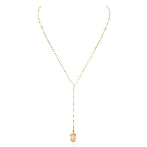 Citrine Double Terminated Mini Crystal Point Lariat Necklace - Citrine Double Terminated Mini Crystal Point Lariat Necklace - 14k Gold Fill - Luna Tide Handmade Crystal Jewellery