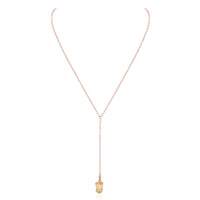 Double Terminated Crystal Lariat - Citrine - 14K Rose Gold Fill - Luna Tide Handmade Jewellery