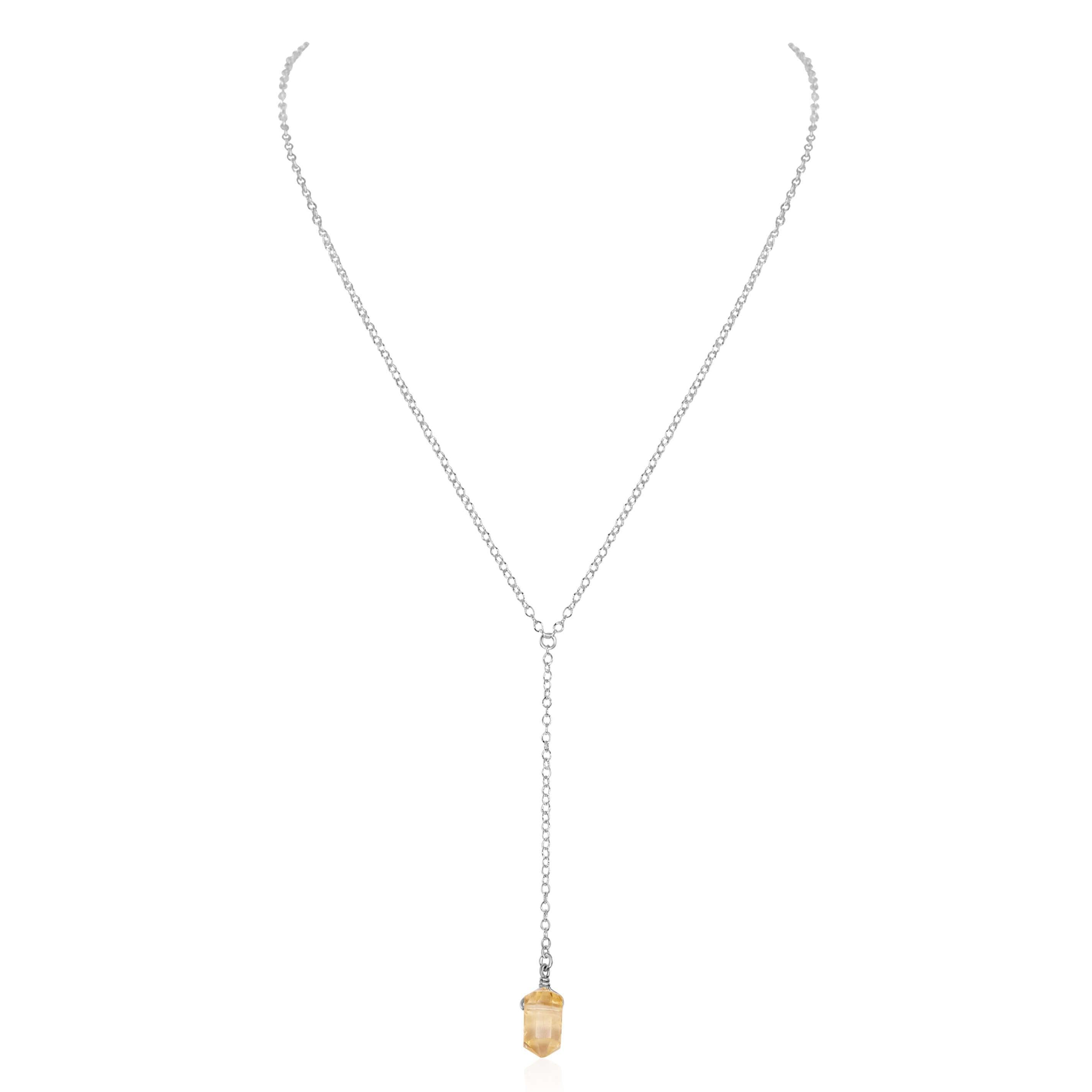 Citrine Double Terminated Mini Crystal Point Lariat Necklace - Citrine Double Terminated Mini Crystal Point Lariat Necklace - Sterling Silver - Luna Tide Handmade Crystal Jewellery