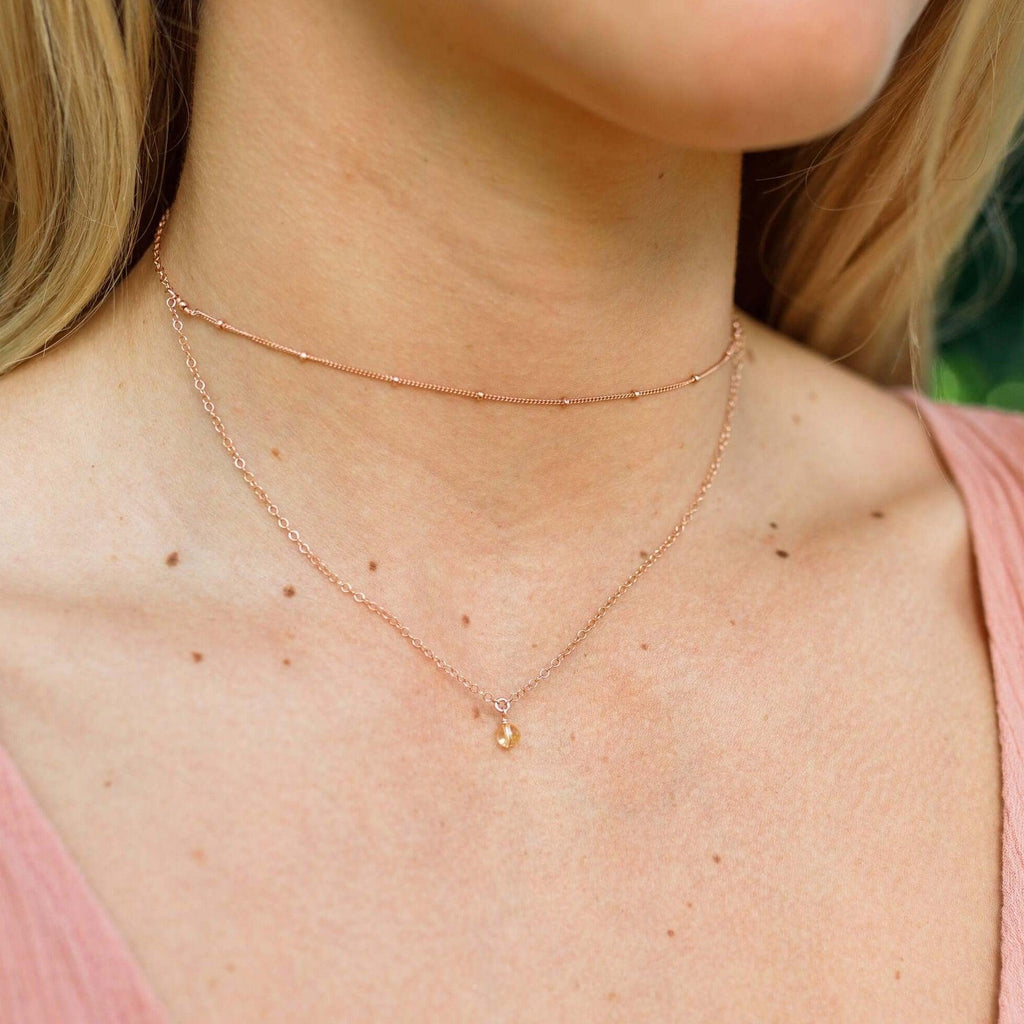 Citrine Gemstone Chain Layered Choker Necklace - Citrine Gemstone Chain Layered Choker Necklace - 14k Gold Fill - Luna Tide Handmade Crystal Jewellery